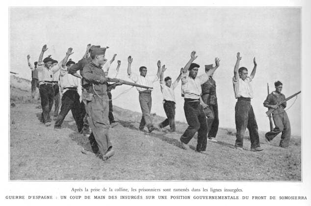 Spanish Civil - Prisoners Government prisoners under the guard of Nationalist soldiers Date: 1936  Copyright: Copyrightx(c)Geminix2023.xCredit:xGemini 12005835