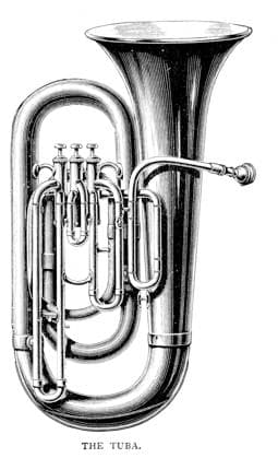 Tuba on its Own There are three sizes of tuba - the smallest is the Euphonium : the Bombardon is the most usual ; there is also the Contrabass Tuba, used in military bands and by Wagner. Date: 1897  Copyright: Copyrightx(c)Geminix2023.xCredit:xGemini 13843760
