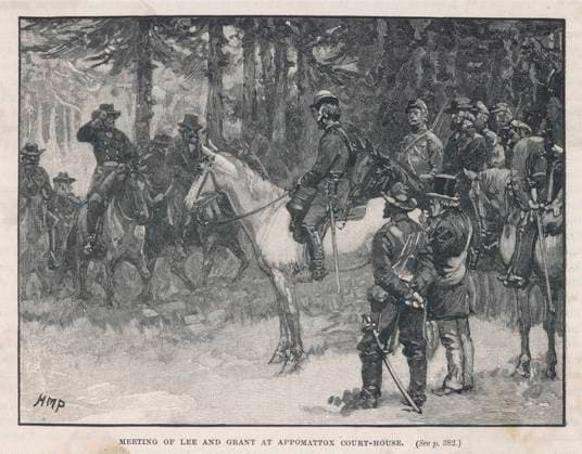 LEE MEETS GRANT The meeting of Lee and Grant at Appomattox court-house, ending the war between the states. Date: 9 April 1865  Copyright: Copyrightx(c)Geminix2023.xCredit:xGemini 13845735