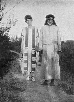 Gertrude Bell with Haji Naji in his garden Gertrude Bell (1868-1926) with Haji Naji (Iraqi farmer and friend of Bell s) in his garden.  Copyright: Copyrightx(c)Geminix2023.xCredit:xGemini 13846886