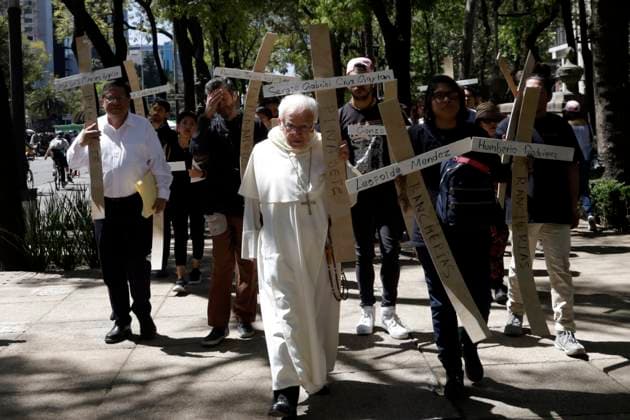 Commemoration of 17 years of the tragedy at the Pasta de Conchos mine in Mexico February 19, 2023, Mexico City, Mexico: Archbishop Emeritus Raul Vera and family members commemorate the 17th anniversary of the Pasta de Conchos Mine tragedy in Mexico City. on February 19, 2023 in Mexico City, Mexico (Photo by Luis Barron Eyepix Group). Copyright: x<author >x xEyepixxGroupx LB20230219_PASTA_CONCHOS24
