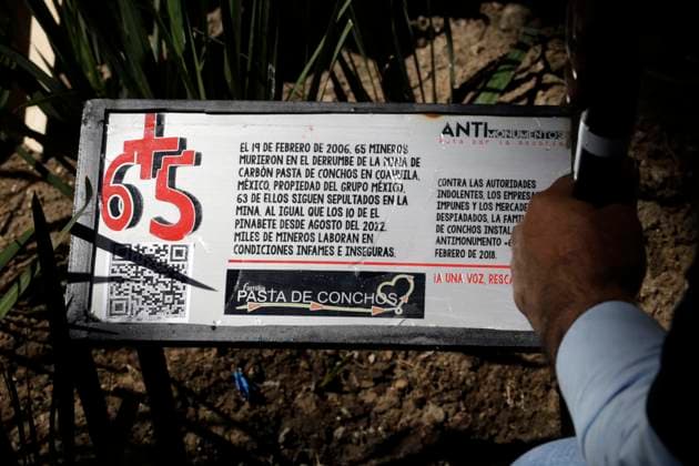 February 19, 2023, Mexico City, Mexico: At the anti-monument to the 65 miners killed in the Pasta de Conchos Mine tragedy at the commemoration of the 17th anniversary of the tragedy at a ceremony in Mexico City. on February 19, 2023 in Mexico City, Mexico Mexico City Mexico - ZUMAe321 20230220_zia_e321_021 Copyright: x<authorx