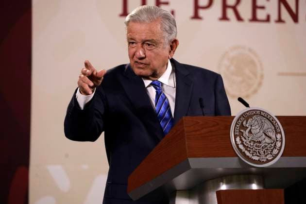 President of Mexico at a press conference at the National Palace February 20, 2023, Mexico City, Mexico: Mexican President Andres Manuel Lopez Obrador at the daily morning press conference at the National Palace in Mexico City. on February 20, 2023 in Mexico City, Mexico (Photo by Luis Barron Eyepix Group). Copyright: x<author >x xEyepixxGroupx LB20230220_AMLO_MX38