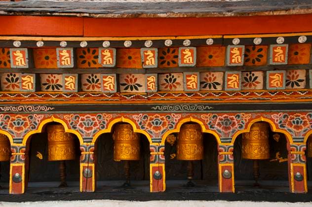 Prayer wheels, Thimpu, Bhutan Prayer wheels, close view, at Thimpu in Bhutan Copyright: xZoonar.com RealityImagesx 14775285