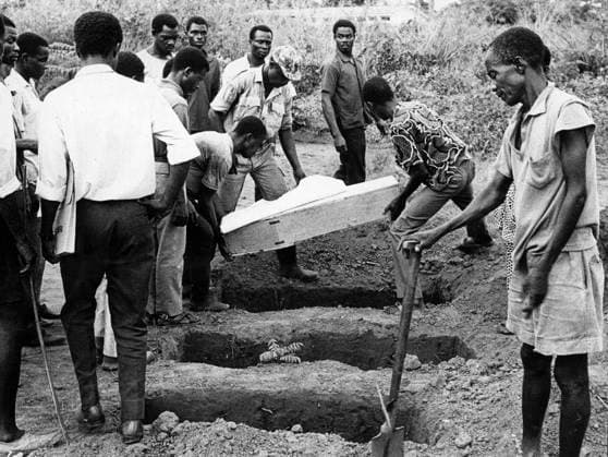 1968-12-20 The Nigerian Civil War (also known as the Biafran War and the Nigerian-Biafran War) Cyril Ugwy, 4, was buried just hours after being shot from a MiG plane. No women were present at the funeral. They can t handle it, they explained. A short prayer was read, and a then the grave mound was marked with a green stick. NIGERIA x53x *** 1968 12 20 The Nigerian Civil War also known as the Biafran War and the Nigerian Biafran War Cyril Ugwy, 4, was buried just hours after being shot from a MiG plane No women were present at the funeral They can t handle it, they explained A short prayer was read, and a then the grave mound was marked with a green stick NIGERIA x53x  Copyright: xSven-ErikxSjöberg DN TTx NIGERIAN CIVIL WAR