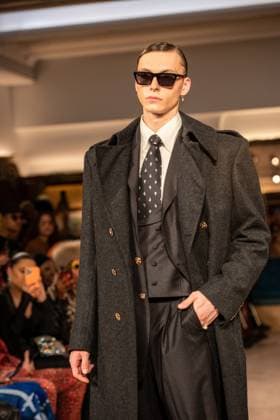 Helen Anthony London Fashion Week AW23-24 London, UK. A model walks at the Helen Anthony London Fashion Week AW23-24. Runway Show at Park Row. 20th February 2023. LMK405-S21023LSAN-001 