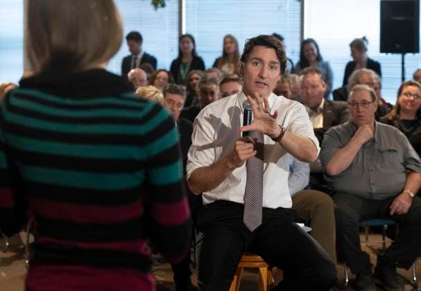 February 22, 2023, Longueuil, PQ, Canada: Prime Minister Justin Trudeau takes part in a town hall meeting with Quebec agricultural producers in Longueuil, Que., Wednesday, Feb. 22, 2023. Longueuil Canada  - ZUMAc35_ 20230222_zaf_c35_114 Copyright: xRyanxRemiorzx