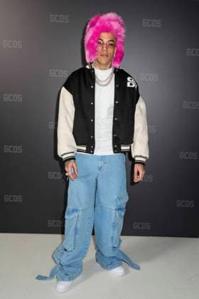 Milan, Milan Fashion Week, fall winter 2023 2024. Milan, Women s fashion, autumn winter 2023 2024. GCDS fashion show arrivals Pictured: Sfera Ebbasta  Copyright: xRiccardoxGIordanox xipa-agency.nx xmodaxmilanox IPA_IPA36305687