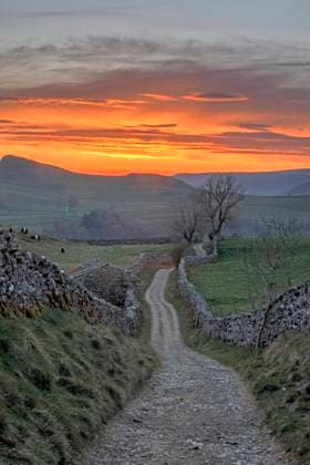 Sunset over Goat Scar lane above Stainforth in Ribblesdale. Copyright: xLoopxImages GranvillexHarrisx GRH00523005