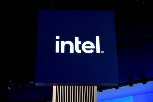February 27, 2023, Hospitalet de Llobregat, Barcelona, Spain: The logo of the American brand intel during the Mobile Word Congress. Spain begins the technology fair, one of the most important in the world, the Mobile Word Congress a new edition in which it hopes to bring together 80,000 people and generate an economic impact in the city about â‚¬350 million. Hospitalet de Llobregat Spain - ZUMAs197 20230227_zaa_s197_199 Copyright: xRamonxCostax