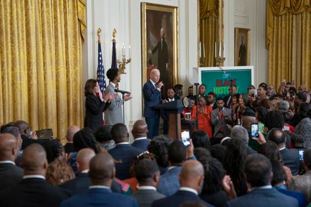 February 27, 2023, Washington, District of Columbia, USA: United States President Joe Biden makes remarks at a reception celebrating Black History Month at The White House in Washington, DC, on February 27, 2023 Washington USA - ZUMAs152 20230227_zaa_s152_038 Copyright: xChrisxKleponisx