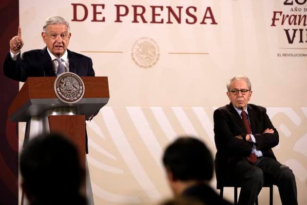 Tesla plant will be installed in Mexico: President of Mexico February 28, 2023, Mexico City, Mexico: The President of Mexico, Andres Manuel Lopez Obrador and the Secretary of Health of Mexico, Jorge Alcocer and the Undersecretary of Health, Hugo Lopez Gatell, at a press conference at the National Palace in the City of Mexico. on February 28, 2023 in Mexico City, Mexico (Photo by Luis Barron Eyepix Group). Copyright: xLuisxBarronx xEyepixxGroupx LB20230228_AMLO_TESLA7
