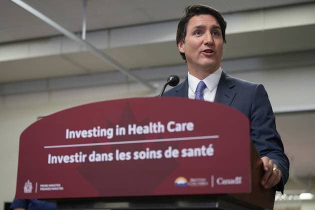 March 1, 2023, LANGLEY, BC, CANADA: Prime Minister Justin Trudeau speaks during a healthcare funding announcement at Kwantlen Polytechnic University, in Langley, B.C., on Wednesday, March 1, 2023. The British Columbia government has agreed in principle to a $27.47-billion deal for health-care funding from the federal government. LANGLEY CANADA  - ZUMAc35_ 20230301_zaf_c35_041 Copyright: xDarrylxDyckx
