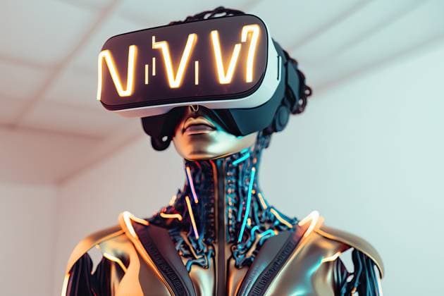 Humanoid in metaverse using VR Glasses. Generative IA Airtista_ID13098_398736_042 Copyright: xAirtistax Model Released