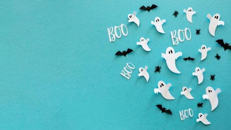 IMAGO Creative: Herbst, Illustrationen RECORD DATE NOT STATED top view halloween elements with copy space; Spitze Ansicht halloween Elemente mit Kopie Weltraum IST_35069_49721