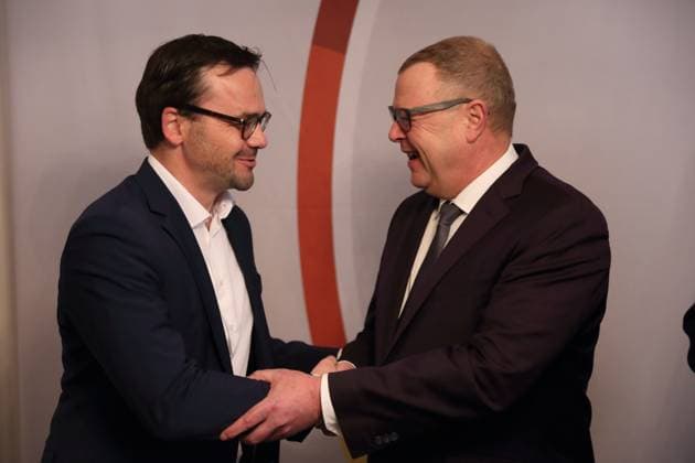 News Themen der Woche KW09 News Bilder des Tages Jan Redmann (designierter Landesvorsitzender und Fraktionsvorsitzender im Landtag, CDU) und Michael Stübgen (Landesvorsitzender und Innenminister, CDU), v.l., während einer Pressekonferenz zum Ergebnis der Mitgliederbefragung für den Landesvorsitz der CDU Brandenburg, Potsdam, 5. März 2023. CDU Brandenburg Landesvorsitzender *** Jan Redmann state chairman designate and parliamentary group chairman in the state parliament, CDU and Michael Stübgen state chairman and interior minister, CDU , v l , during a press conference on the result of the member survey for the state chairmanship of the CDU Brandenburg, Potsdam, 5 March 2023 CDU Brandenburg state chairman