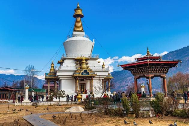 Thimphu, Bhutan - January 10th, 2017: Chorten, National Memorial Chorten- buddhist monument in teh capital of Bhutan National Memorial Chorten also known as the Thimphu Chorten or the Memorial Stupa *** Thimphu, Bhutan 10. Januar 2017 Chorten, National Memorial Chorten buddhistisches Denkmal in der Hauptstadt von Bhutan National Memorial Chorten auch bekannt als Thimphu Chorten oder Memorial Stupa Copyright: xoffenberg@gmx.dex