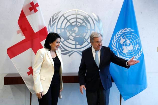 News Themen der Woche KW10 News Bilder des Tages UN Secretary Genera LMeets WithPresident Of Georgia UN Secretary General Antonio Guterres meets with H.E. Ms. Salome Zourabichvili President of Georgia at the United Nations Headquarters on March6, 2023 in New York City. new York NY United States  Copyright: xJohnxLamparskix originalFilename: lamparski-unsecret230306_npRw8.jpg