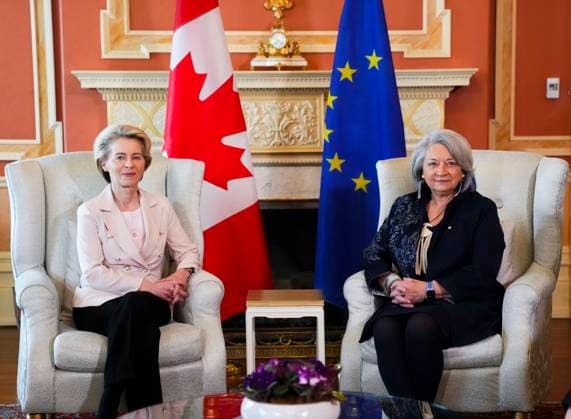 March 8, 2023, Ottawa, ON, CAN: European Commission President Ursula von der Leyen meets with Governor General Mary Simon at Rideau Hall in Ottawa on Wednesday, March 8, 2023. Ottawa CAN  - ZUMAc35_ 20230308_zaf_c35_010 Copyright: xSeanxKilpatrickx