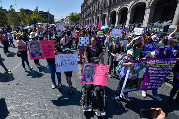 Thousands of women take to the streets to protest 8M in Mexico State March 08 , 2023 Toluca, Mexico : As part of the activities of International Women s Day, mobilizations are taking place all over the country and the capital of the State of Mexico was no exception, therefore, from young girls to elderly women came to the meeting points, gradually filling the streets with purple. on March 08 , 2023 in Toluca, MÃ xico. (Photo by Arturo Hernandez Eyepix Group) Copyright: xArturoxHernandezx xEyepixxGroupx AH_080323_27