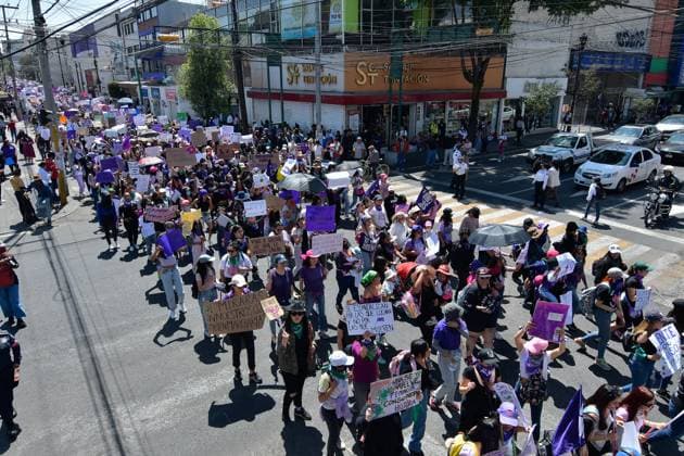 Thousands of women take to the streets to protest 8M in Mexico State March 08 , 2023 Toluca, Mexico : As part of the activities of International Women s Day, mobilizations are taking place all over the country and the capital of the State of Mexico was no exception, therefore, from young girls to elderly women came to the meeting points, gradually filling the streets with purple. on March 08 , 2023 in Toluca, MÃ xico. (Photo by Arturo Hernandez Eyepix Group) Copyright: xArturoxHernandezx xEyepixxGroupx AH_080323_19
