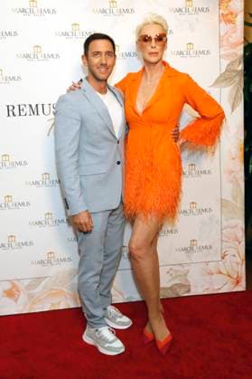 Marcel Remus und Brigitte Nielsen bei der Remus Pre Award Tea Time zugunsten der DKMS im Beverly Hills Hotel. Beverly Hills, 08.03.2023