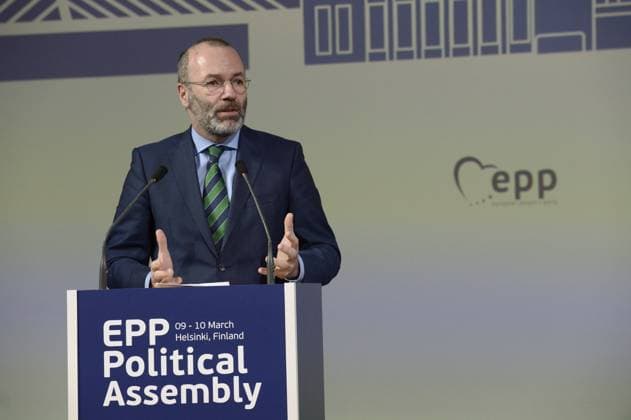 EPP president Manfred Weber speaks at the opening of the Political Assembly of the Group of the European People s Party (EPP Group) in Helsinki, Finland, on March 9, 2023. The EPP Political Assembly gathers in Helsinki on 09-10 March. Helsinki Finland  Copyright: xMikkoxStigx LKFTVX20230309153344PSAW