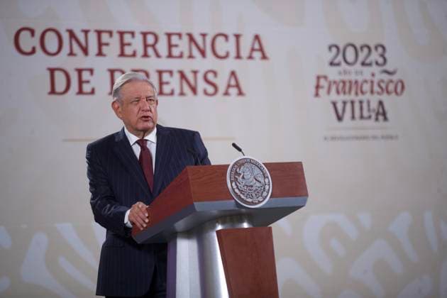 Mexican President, Lopez Obrador News Conference March 10, 2023, Mexico City, Mexico: Mexico™s President, Andres Manuel Lopez Obrador, gesticulates while response media questions during the briefing conference at National Palace. on March 10, 2023 in Mexico City, Mexico. (Photo by Julian Lopez Eyepix Group) Copyright: xJulianxLopez xEyepixxGroupx JL_10032023_89424