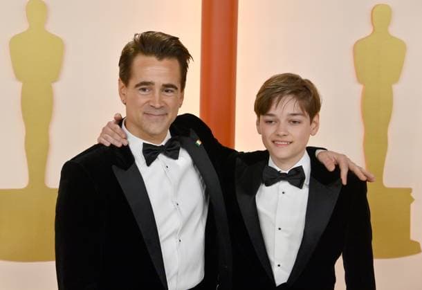 (L-R) Colin Farrell and Henry Tadeusz attend the 95th annual Academy Awards at the Dolby Theatre in the Hollywood section of Los Angeles on Sunday, March 12, 2023.  LAP2023031211222 JIMxRUYMEN