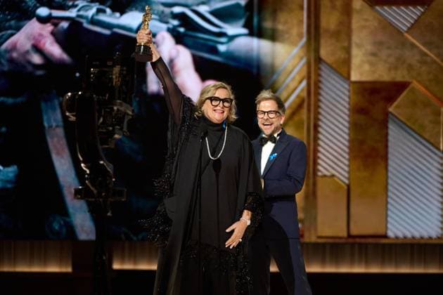 Ernestine Hipper and Christian M. Goldbeck accept the Oscar® for Production Design during the live ABC telecast of the 95th Oscars® at the Dolby® Theatre at Ovation Hollywood on Sunday, March 12, 2023. Copyright: xA.M.P.A.S.x 34494-554PLX