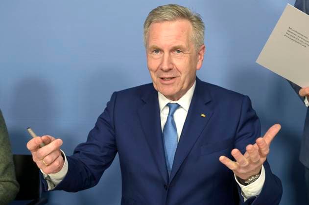 Christian Wulff bei der Pressekonferenz Hier klingt s mir gut - das bundesweite Projekt für mehr Teilhabe in der Musik im Haus der Bundespressekonferenz. Berlin, 14.03.2023
