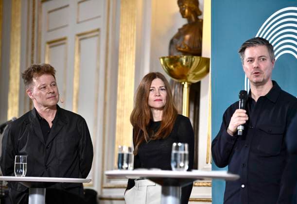 STOCKHOLM 230314 Jury members for the governments music export award Per Sinding Larsen, music journalist SVT, Linda Portnoff, CEO Tangy Market and Robert Sehlberg, music manager Viaplay Group Radio, at the awarding of the governments music export award for 2022 in the Bla Salongen at the Ministry of Foreign Affairs Stockholm Sweden POL x12150x,  Copyright: xCaisaxRasmussenx xTTx MUSIKEXPORTPRISET TTABB0000000000170101