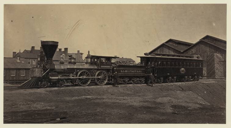 RECORD DATE NOT STATED Engine W. H. Whiton, and President s car, Alexandria, January,1865. Title from item, Published in: Russell s Civil War photographs : 116 historic prints by Andrew J. Russell ; with a preface by Joe Buberger and Matthew Isenberg. New York : Dover Publications, c1982, no. 39. Railroad locomotives, American, Virginia, Alexandria, 1860-1870, Railroad cars, American, Virginia, Alexandria, 1860-1870, United States, History, Civil War, 1861-1865, Transportation. Copyright: xpiemagsx civwarpietiff12032023-8571 !ACHTUNG AUFNAHMEDATUM GESCHÄTZT!