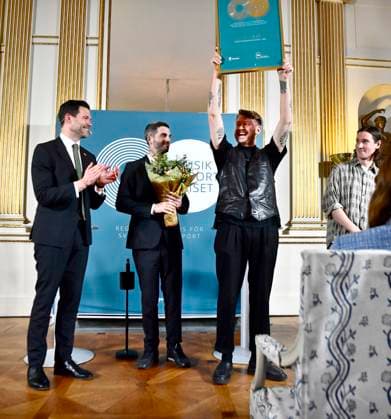 STOCKHOLM 230314 Aid and Foreign Trade Minister Johan Forssell presents the governments honorary award for numerous contributions to Swedish music exports in 2022 to Studio Barnhus, KornÃl Kovacs, Axel Boman and Petter Nordkvist in the Bla Salongen at the Ministry of Foreign Affairs Stockholm Sweden POL x12150x,  Copyright: xCaisaxRasmussenx xTTx MUSIKEXPORTPRISET TTABB0000000000170106