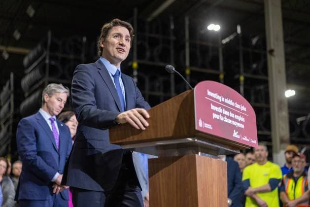 March 14, 2023, Bridgewater, NS, CANADA: Prime Minister Justin Trudeau makes a funding announcement at the Michelin tire plant in Bridgewater, N.S., Tuesday, March 14, 2023. Bridgewater CANADA  - ZUMAc35_ 20230314_zaf_c35_039 Copyright: xRileyxSmithx