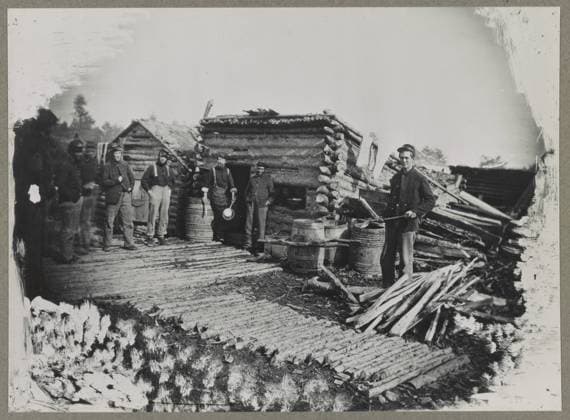 RECORD DATE NOT STATED Civil War camp scene, showing company kitchen, 1863(?) , Camp of the 6th New York Artillery at Brandy Station, Virginia April, 1864. Title from item, Alternate title handwritten on item, On mount: US Army Signal Corps Brady photographs catalogue, 1921. Kitchens, Virginia, Brandy Station, 1860-1870, Log buildings, Virginia, Brandy Station, 1860-1870, Military cookery, Virginia, Brandy Station, 1860-1870, United States, History, Civil War, 1861-1865, Military facilities, Union, United States, History, Civil War, 1861-1865, Military personnel, Union, United States, Virginia, Brandy Station. Copyright: xpiemagsx civwarpietiff12032023-10246 !ACHTUNG AUFNAHMEDATUM GESCHÄTZT!
