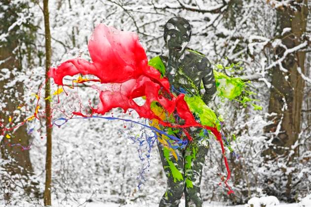 Fotoshootings der letzten Wochen Bodyart: Wald Splash Performance mit Model Julia auf einer Waldlichtung. Holtensen, 14.03.2023 - BodyArt-Künstler: Jörg Düsterwald