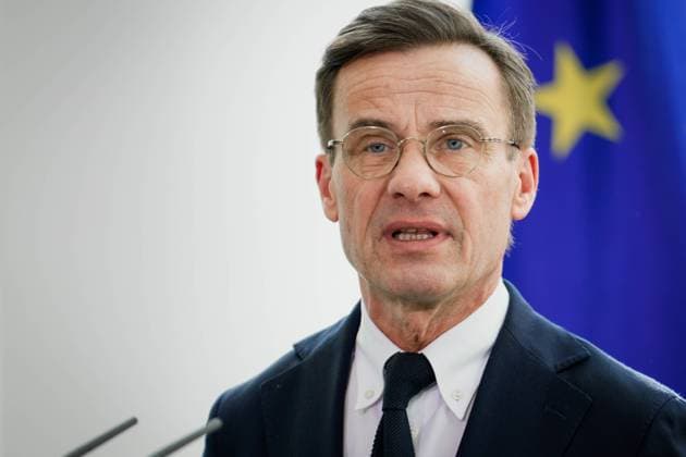 Pressekonferenz des Ministerpraesidenten des Koenigreichs Schweden und dem Bundeskanzler nach seinem Besuch in Berlin Aktuell, 15.03.2023, Berlin, Ministerpraesidenten des Koenigreichs Schweden, Ulf Kristersson im Portrait bei der Pressekonferenz im Anschluss an seinen Besuch in Berlin im Bundeskanzleramt Berlin Berlin *** Press conference of the Prime Minister of the Kingdom of Sweden and the Chancellor after his visit to Berlin Current, 15 03 2023, Berlin, Prime Minister of the Kingdom of Sweden, Ulf Kristersson in portrait at the press conference following his visit to Berlin in the Federal Chancellery Berlin Berlin