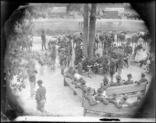 RECORD DATE NOT STATED Massaponax Church, Virginia Council of War : General Ulysses S. Grant (left end of bench nearest tree) writing a dispatch. Civil war photographs, 1861-1865 , Selected Civil War Photographs, 1861-1865. Grant, Ulysses S, (Ulysses Simpson), 1822-1885, United States, History, Civil War, 1861-1865, Wilderness, Battle of the, Va, 1864, Churches, Meade, George G, Dana, Charles A, United States, Virginia, Massaponax Church. Copyright: xpiemagsx civwarpietiff12032023-18260 !ACHTUNG AUFNAHMEDATUM GESCHÄTZT!