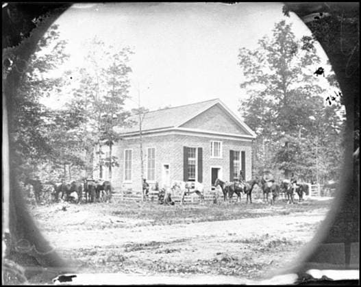 RECORD DATE NOT STATED Bethel Church, Virginia View of the church, temporary headquarters of General Ambrose E. Burnside. Civil war photographs, 1861-1865 , Selected Civil War Photographs, 1861-1865. United States, History, Civil War, 1861-1865, Wilderness, Battle of the, Va, 1864, Churches, Burnside, Ambrose E, United States, Virginia, Bethel Church. Copyright: xpiemagsx civwarpietiff12032023-18261 !ACHTUNG AUFNAHMEDATUM GESCHÄTZT!