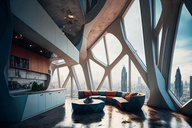  Futuristic living room. Modern interior. Generative AI., Futuristic living room. Modern interior. Generative AI., Futuristic living room. Modern interior. Generative AI., 06.02.2023, Copyright: xEwasx Panthermedia33589992.jpg