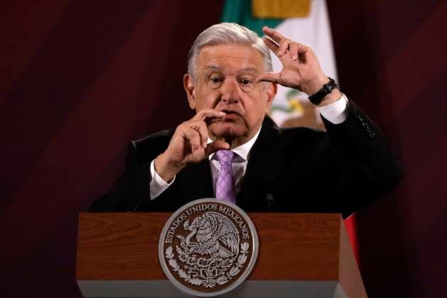 President of Mexico at press conference on energy sector report March 16, 2023, Mexico City, Mexico: The President of Mexico, Andres Manuel Lopez Obrador during the press conference before reporters at the National Palace in Mexico City. on March 16, 2023 in Mexico City, Mexico (Photo by Luis Barron Eyepix Group). Copyright: xLuisxBarronx xEyepixxGroupx LB20230316_AMLO_MX5
