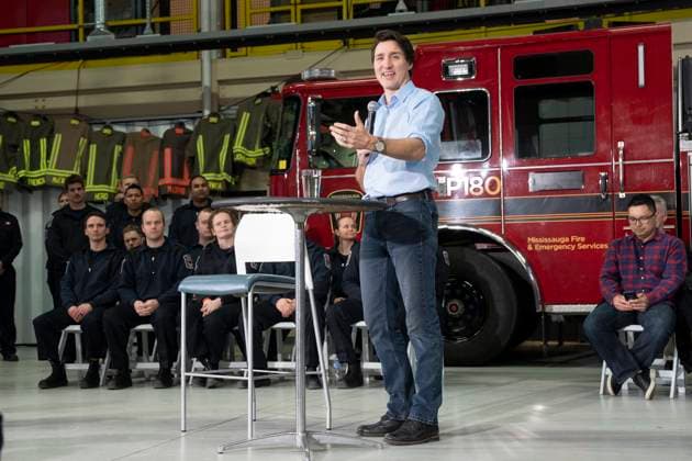 March 16, 2023, MISSISSAUGA, ON, Canada: Prime Minister Justin Trudeau takes part in a town hall with firefighters hosted by the International Association of Fire Fighters, in Mississauga, Ont. on Thursday, March 16, 2023. MISSISSAUGA Canada  - ZUMAc35_ 20230316_zaf_c35_108 Copyright: xChrisxYoungx