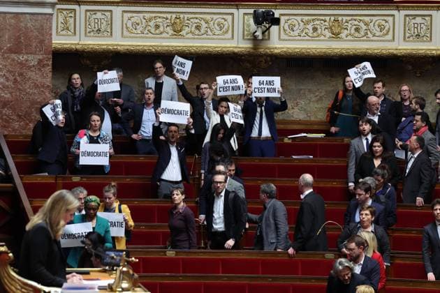 Bilder des Jahres 2023, News 03 März News Themen der Woche KW11 National Assembly: article 49-3 allows the government to force through the pension reform. France : Elisabeth Borne annonce le 49-3 sur les retraites a l?AssemblÃ e Nationale. 16 Mars 2023 - Paris, France : Elisabeth Borne annonce le 49-3 sur les retraites Ã l?AssemblÃ e Nationale. (Henri Szwarc Starface) 289732 2023-03-16 Paris France  Copyright: xHenrixSwzarcx xStarfacex STAR_289732_054
