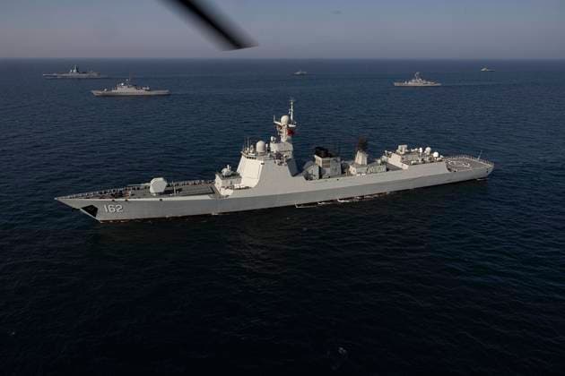March 17, 2023, UNDEFINED, UNDEFINED, Iran: A handout photo made available by the Iranian Army shows China s guided-missile destroyer Nanning (front) during a joint military drill of Iranian, Russian, and Chinese warships in the Gulf of Oman, south of Iran, 17 March 2023. Iran, China, and Russia started joint naval military drills in the Gulf of Oman on 17 March 2023 for two days, according to the Iranian Army. UNDEFINED Iran - ZUMAi98_ 20230317_zih_i98_006 Copyright: xIranianxArmyxOfficex
