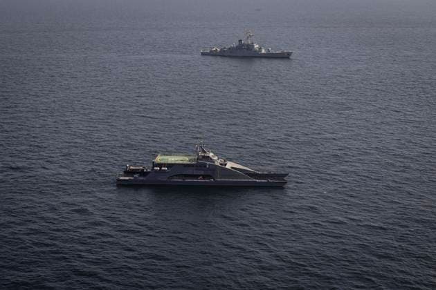 March 17, 2023, UNDEFINED, UNDEFINED, Iran: The Iranian Army office provided this handout picture on March 17, 2023, showing warships during a joint military drill between Iran, Russia, and China in the Gulf of Oman. Iran, China, and Russia started joint naval military exercises in the Gulf of Oman on March 17, 2023, for two days, according to the Iranian Army. UNDEFINED Iran - ZUMAi98_ 20230317_zih_i98_008 Copyright: xIranianxArmyxOfficex