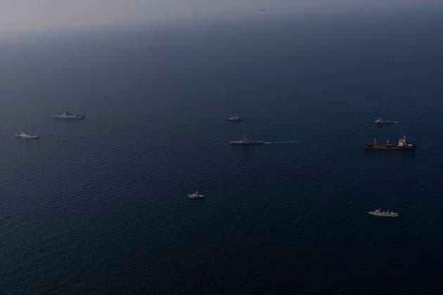 March 17, 2023, UNDEFINED, UNDEFINED, Iran: A handout the Iranian Army shows Iranian, Russian, and Chinese warships during a joint military drill in the Gulf of Oman, south of Iran, 17 March 2023. Iran, China, and Russia started joint naval military exercises in the Gulf of Oman on 17 March 2023 for two days, according to the Iranian Army. UNDEFINED Iran - ZUMAi98_ 20230317_zih_i98_013 Copyright: xIranianxArmyxOfficex
