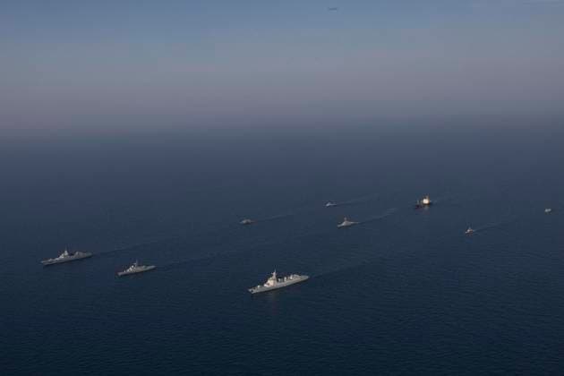 News Bilder des Tages March 17, 2023, UNDEFINED, UNDEFINED, Iran: A handout the Iranian Army shows Iranian, Russian, and Chinese warships during a joint military drill in the Gulf of Oman, south of Iran, 17 March 2023. Iran, China, and Russia started joint naval military exercises in the Gulf of Oman on 17 March 2023 for two days, according to the Iranian Army. UNDEFINED Iran - ZUMAi98_ 20230317_zih_i98_015 Copyright: xIranianxArmyxOfficex