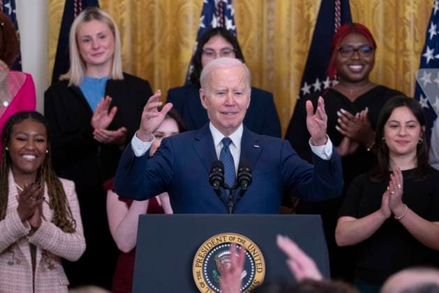 March 22, 2023, Washington, District of Columbia, USA: United States President Joe Biden speaks during a reception celebrating Women™s History Month at the White House in Washington, DC, on March 22, 2023 Washington USA - ZUMAs152 20230322_zaa_s152_144 Copyright: xChrisxKleponisx