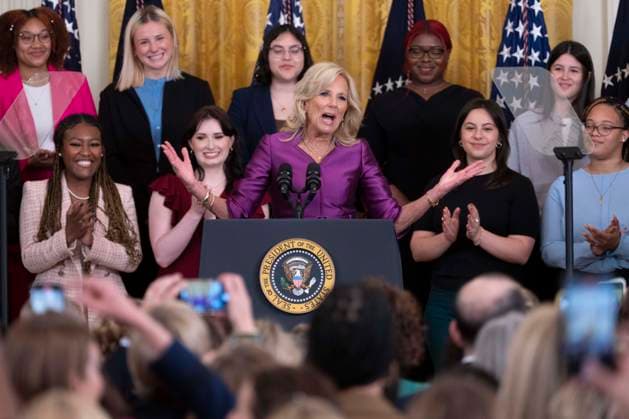 March 22, 2023, Washington, District of Columbia, USA: First lady Dr. Jill Biden speaks during a reception celebrating Women™s History Month at the White House in Washington, DC, on March 22, 2023 Washington USA - ZUMAs152 20230322_zaa_s152_134 Copyright: xChrisxKleponisx
